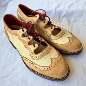 Bed Stu Doris Llama Women's Leather Wingtip Oxfords Shoes Tan/Cream Size 7.5